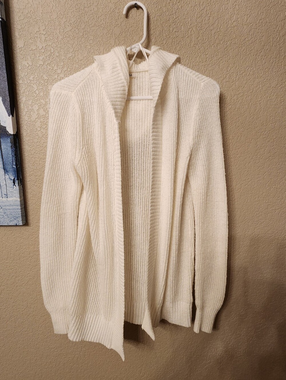 Women’s Cream Open-Front Hooded Rib Knit Sweater